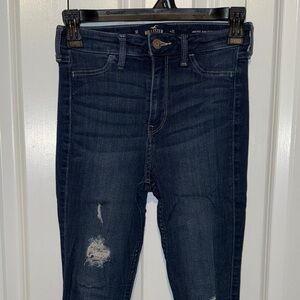 Hollister Women's Distressed Dark Blue High Rise Skinny Jeans